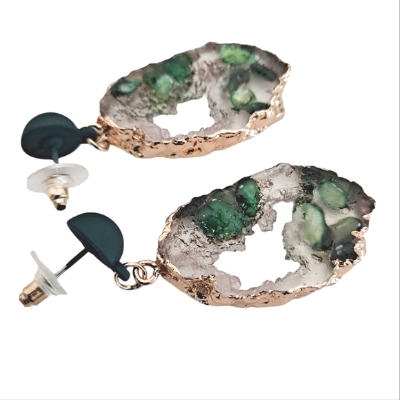 💖 2/$30 Womens Gold hoop green clear drop statement Cocktail party Earrings - Picture 12 of 13